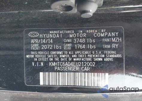 2014 Hyundai Veloster Re:flex W/Black from USA, damaged, VIN KMHTC6AD4EU212002